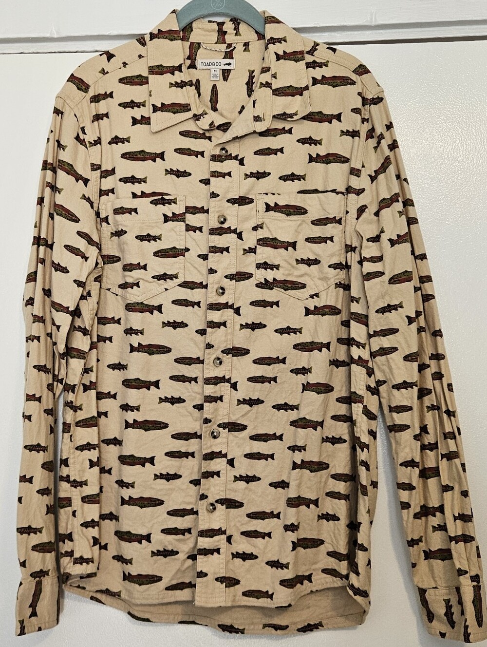 Toad&Co Mens Pinevale long sleeve button down shirt - trout print - M